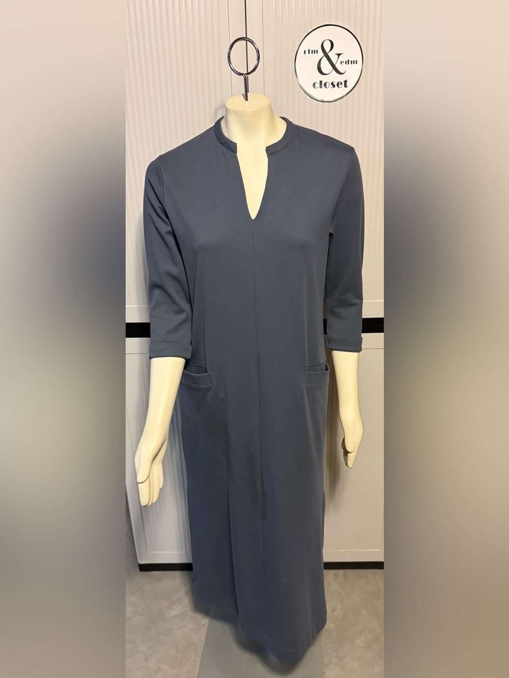 Haven Well Within Classic Slate Sheath Maxi Dress with Notch Neck